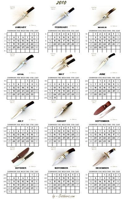 2010 One Page Knife Calendar - Knife of the Month